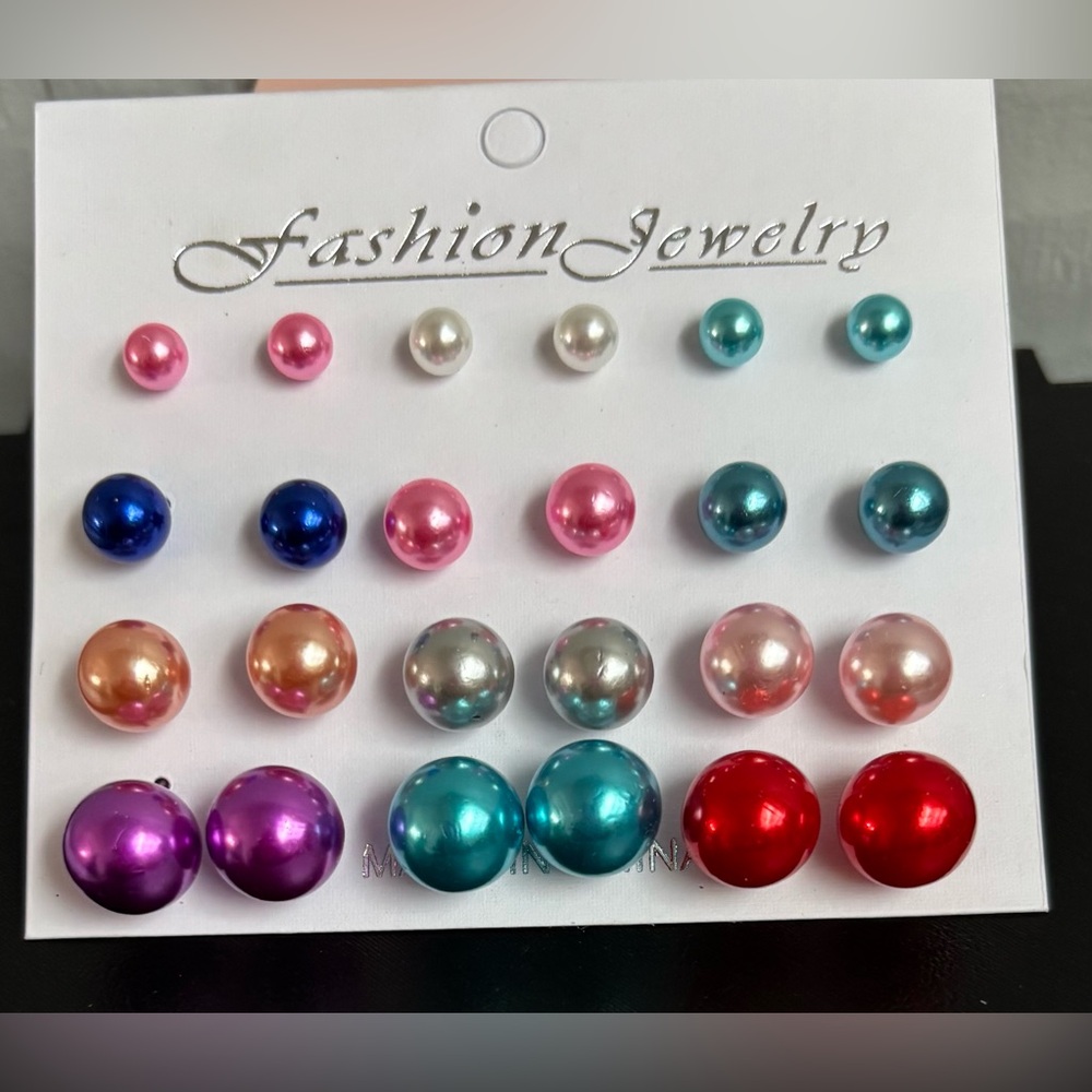 5/$25 (Pick 5 items for $25 Labeled) 12 Pairs of Vibrant Faux Pearl Earring